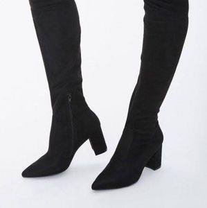 Black Suede Heeled Over the Knee Boots